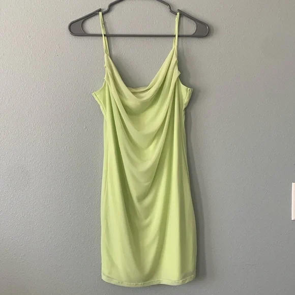 Forever 21 | Dresses | Bright Spring Green Forever 2 Mesh Overlay Cowl Neck  Mini Dress | Poshmark